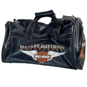 Harley-Davidson Black and Orange Duffel Bag with Iconic Logo Vegan Leather Zip